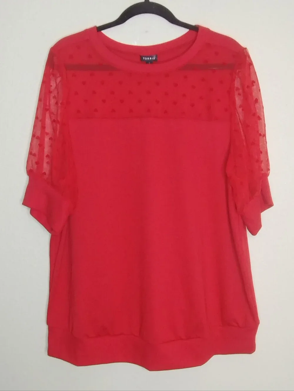 Torrid Flocked Heart & Mesh Short Sleeve Sweatshirt Plus Size 2X